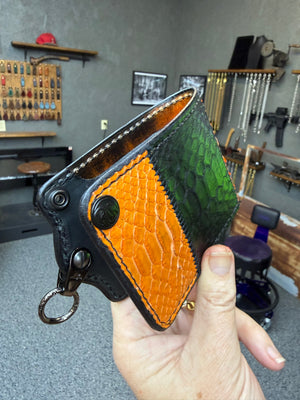 5G Bifold Leather Chain Wallet - Orange Black Python