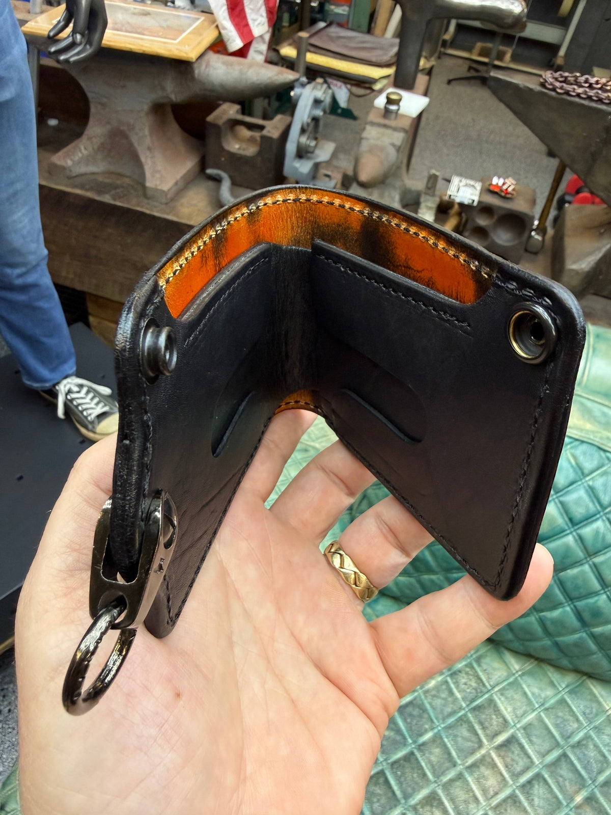 5G Bifold Leather Chain Wallet - Orange Black Python