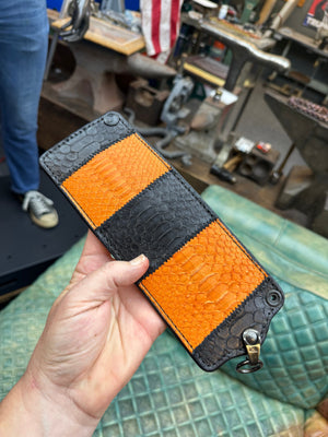 5G Bifold Leather Chain Wallet - Orange Black Python