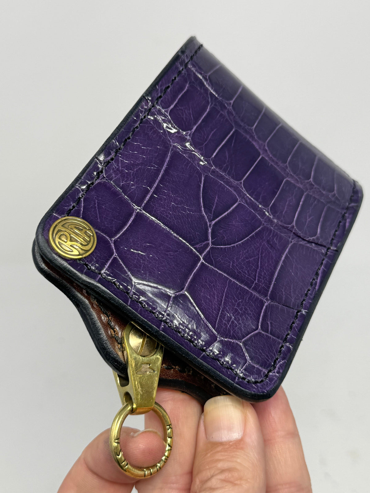 5G Bifold Leather Chain Wallet - Purple Alligator
