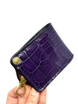 5G Bifold Leather Chain Wallet - Purple Alligator