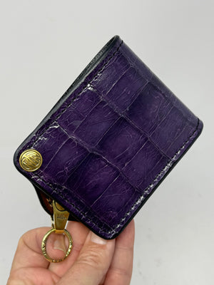 5G Bifold Leather Chain Wallet - Purple Alligator