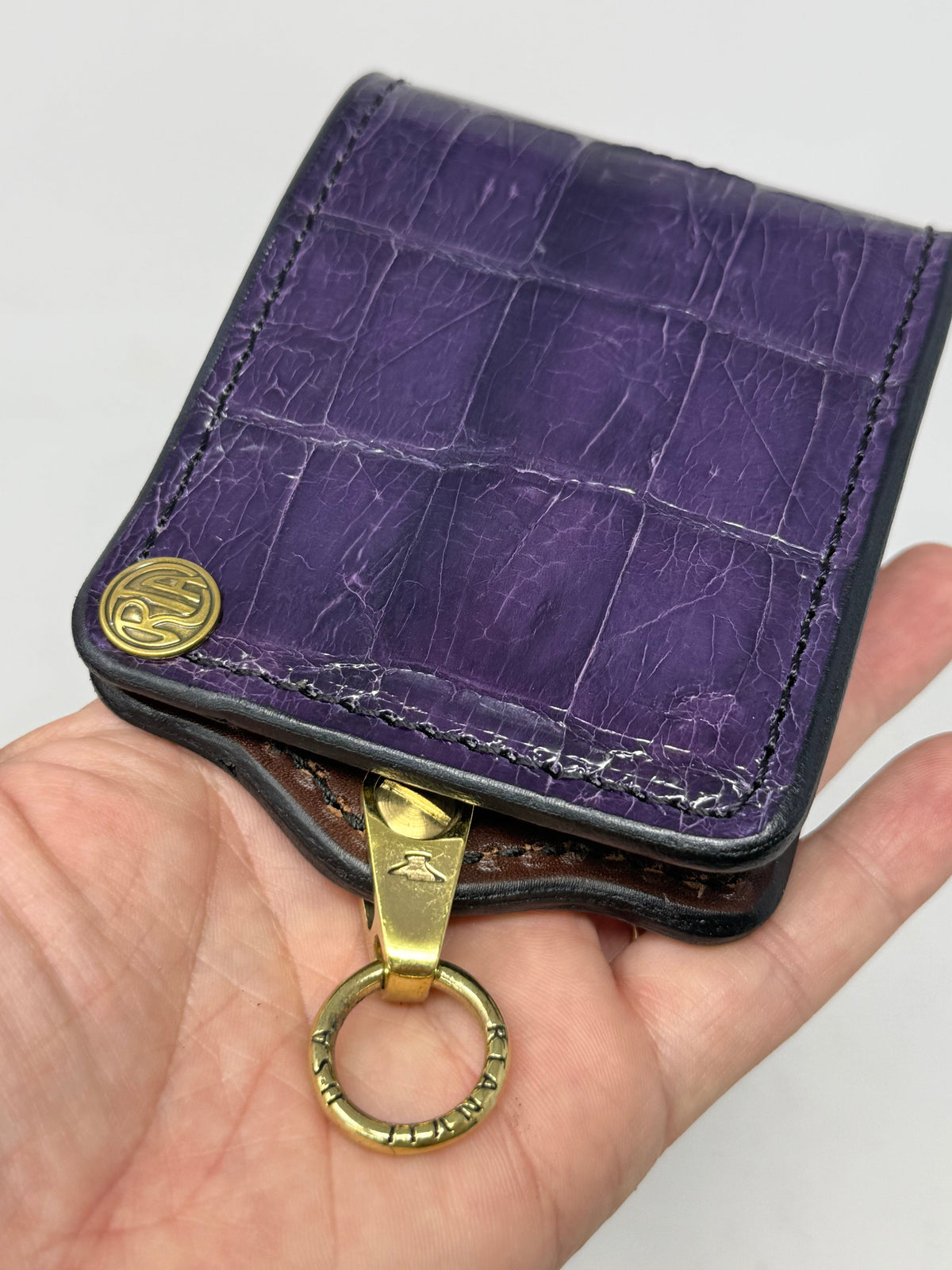 5G Bifold Leather Chain Wallet - Purple Alligator