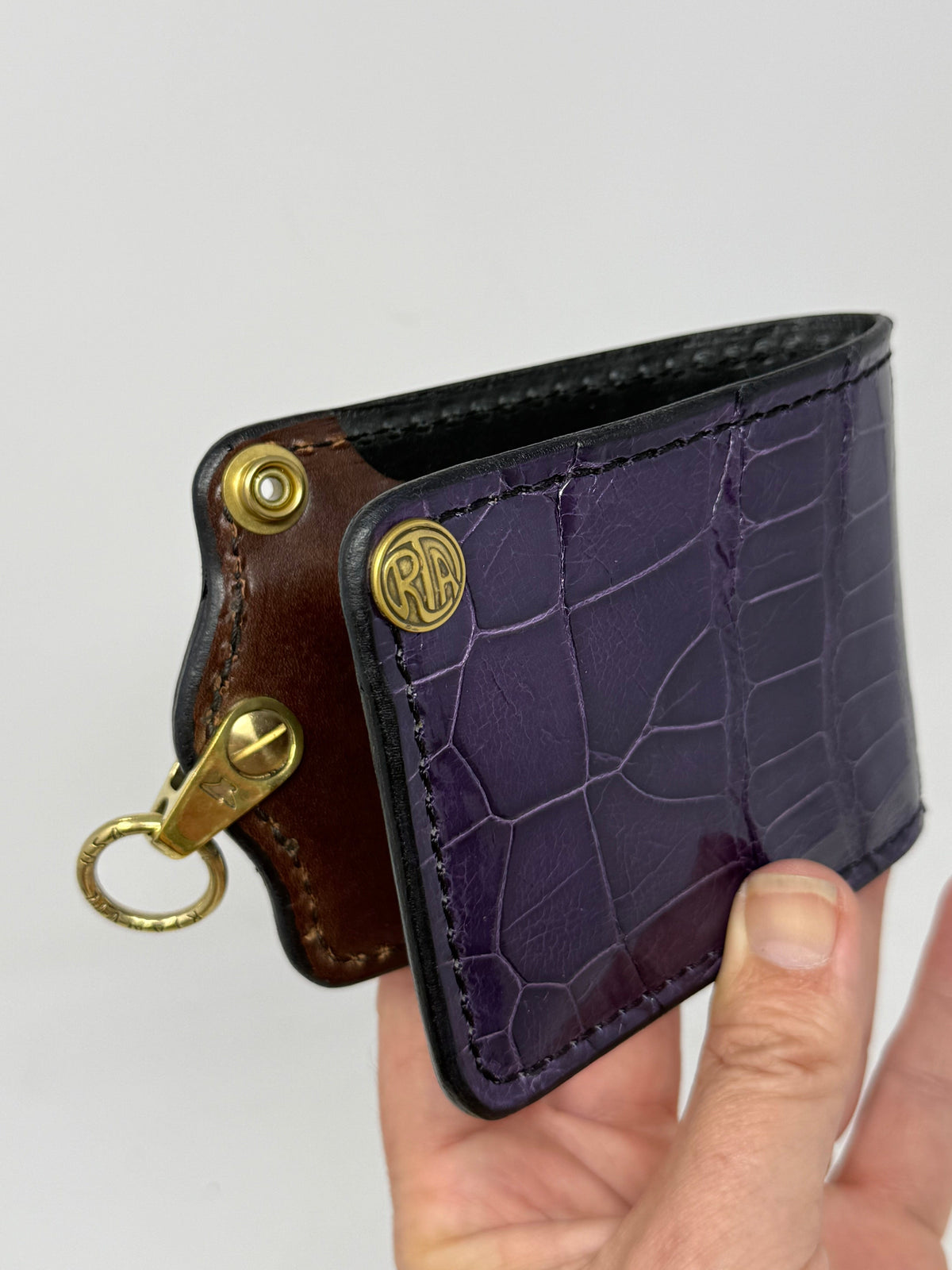 5G Bifold Leather Chain Wallet - Purple Alligator