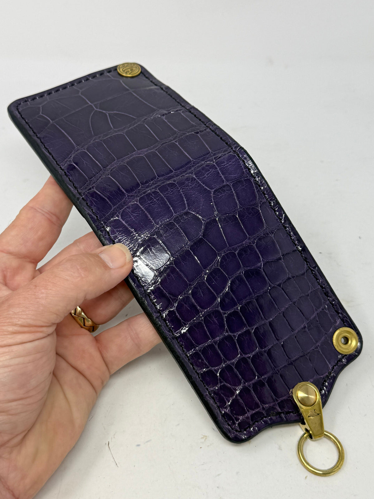 5G Bifold Leather Chain Wallet - Purple Alligator