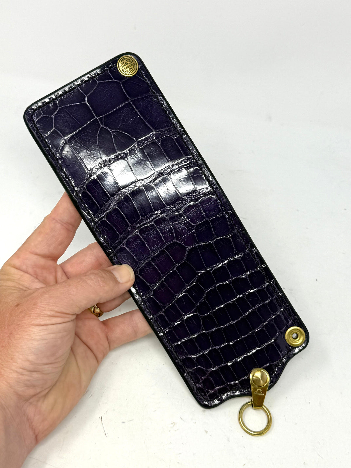 5G Bifold Leather Chain Wallet - Purple Alligator