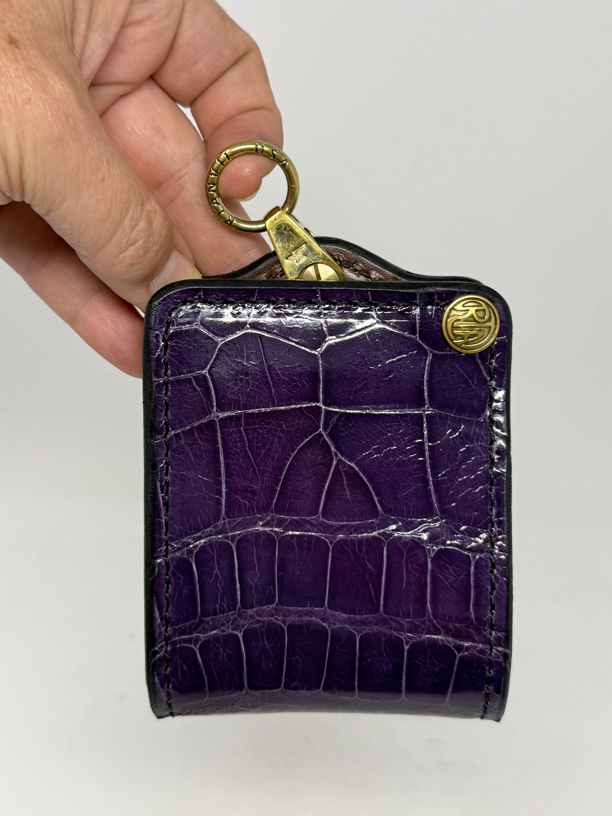 5G Bifold Leather Chain Wallet - Purple Alligator