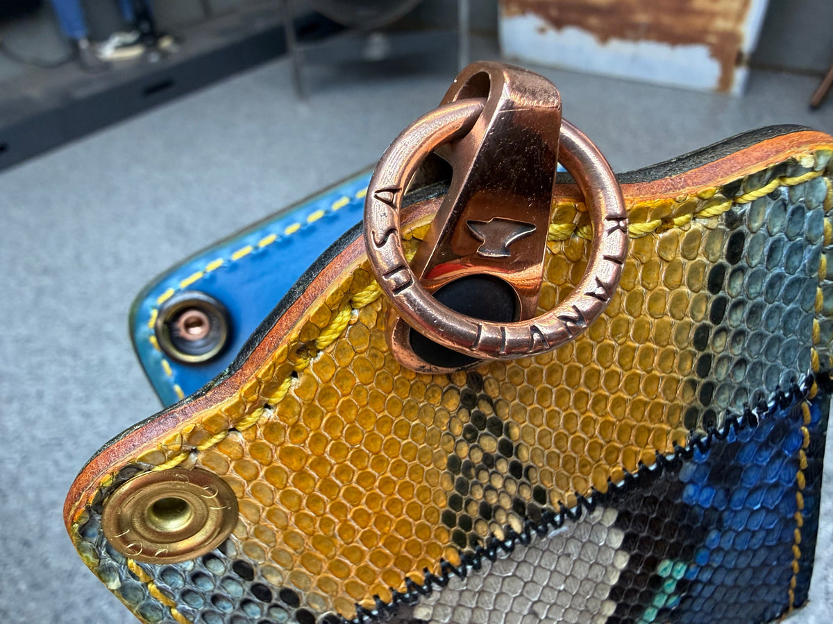 5G Bifold Leather Chain Wallet - Python Patchwork - Anvil Customs