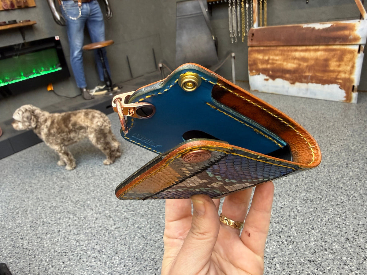 5G Bifold Leather Chain Wallet - Python Patchwork - Anvil Customs