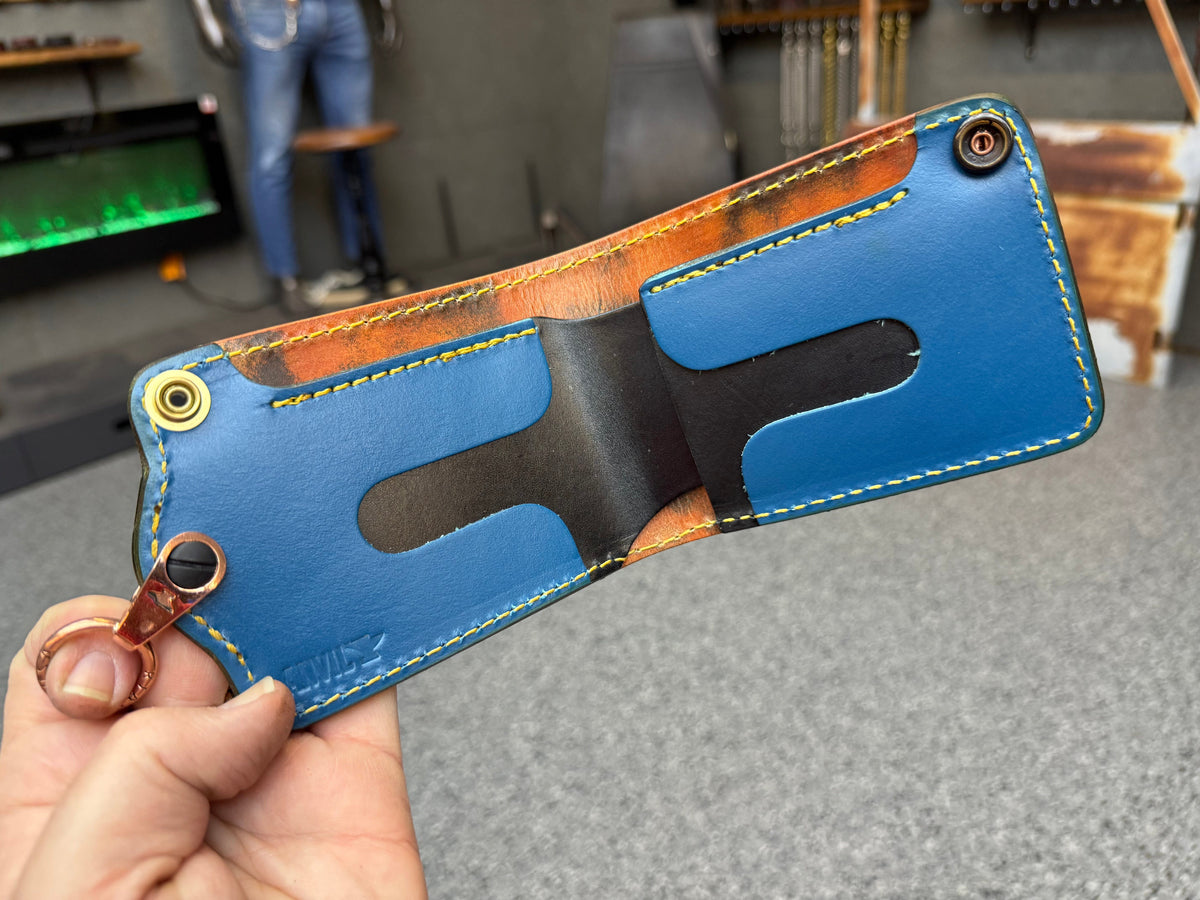 5G Bifold Leather Chain Wallet - Python Patchwork - Anvil Customs