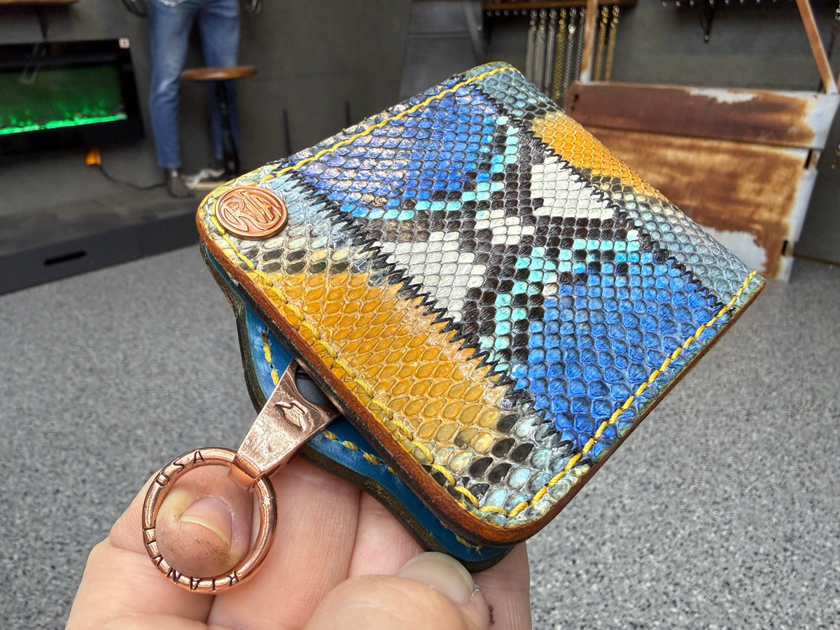 5G Bifold Leather Chain Wallet - Python Patchwork - Anvil Customs