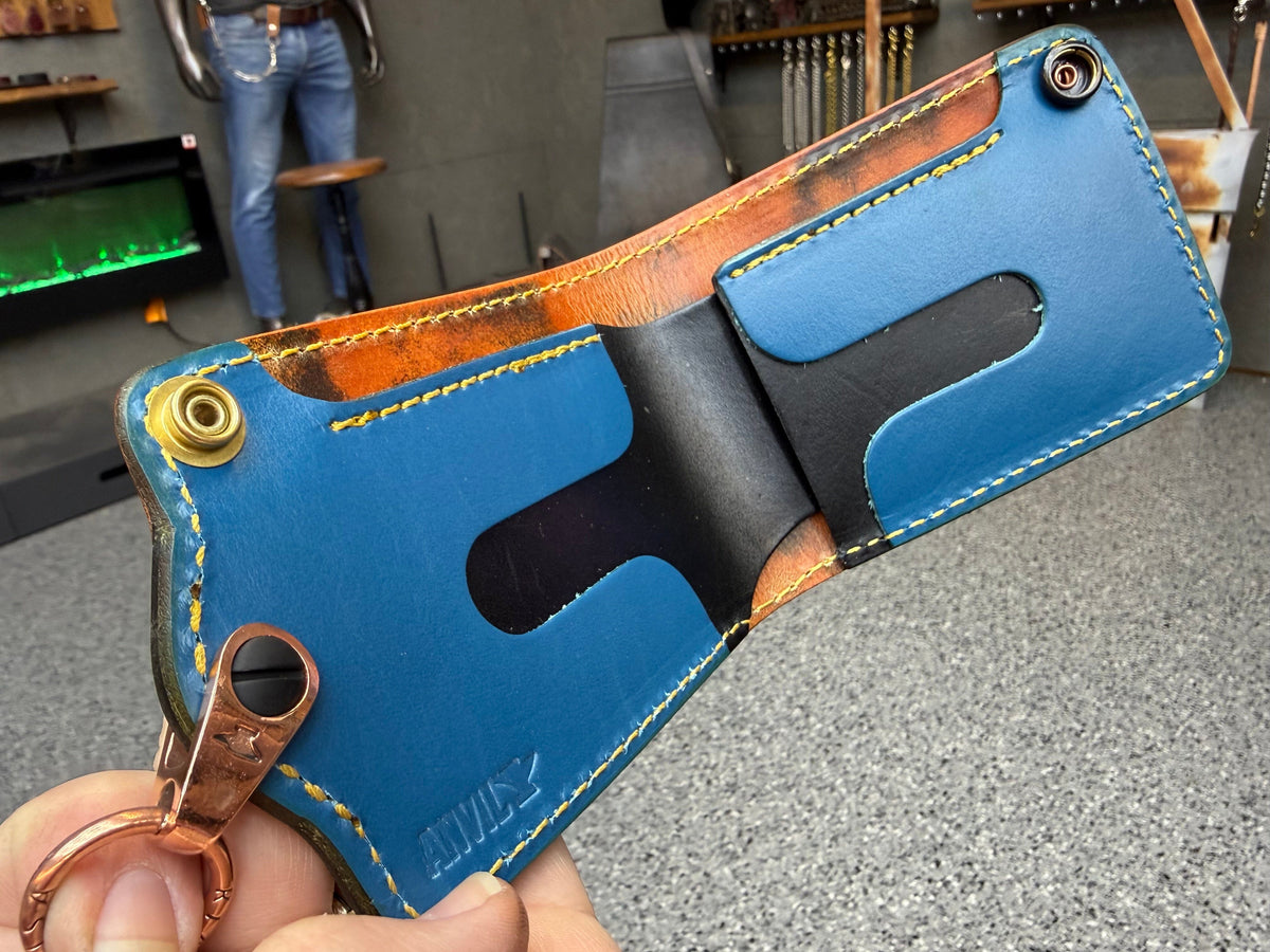 5G Bifold Leather Chain Wallet - Python Patchwork - Anvil Customs