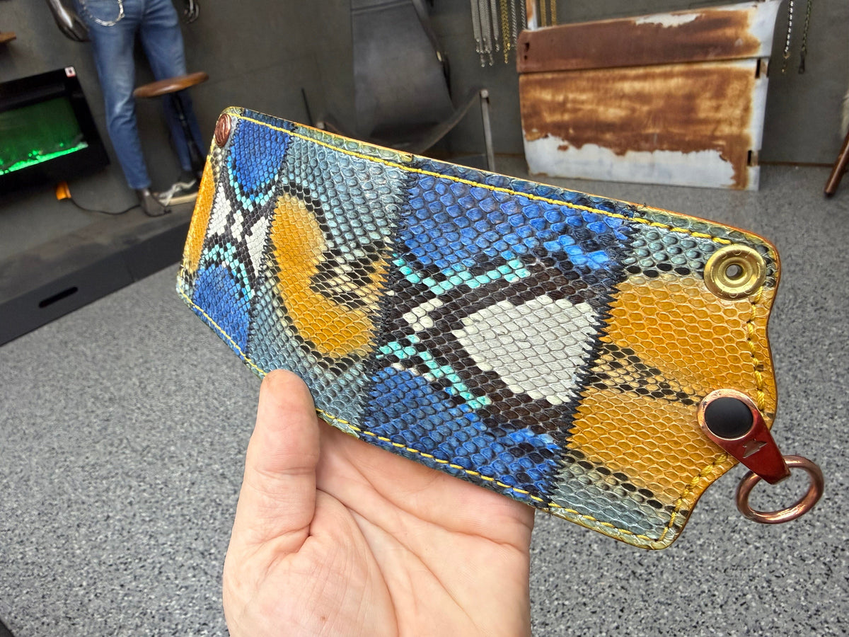 5G Bifold Leather Chain Wallet - Python Patchwork - Anvil Customs