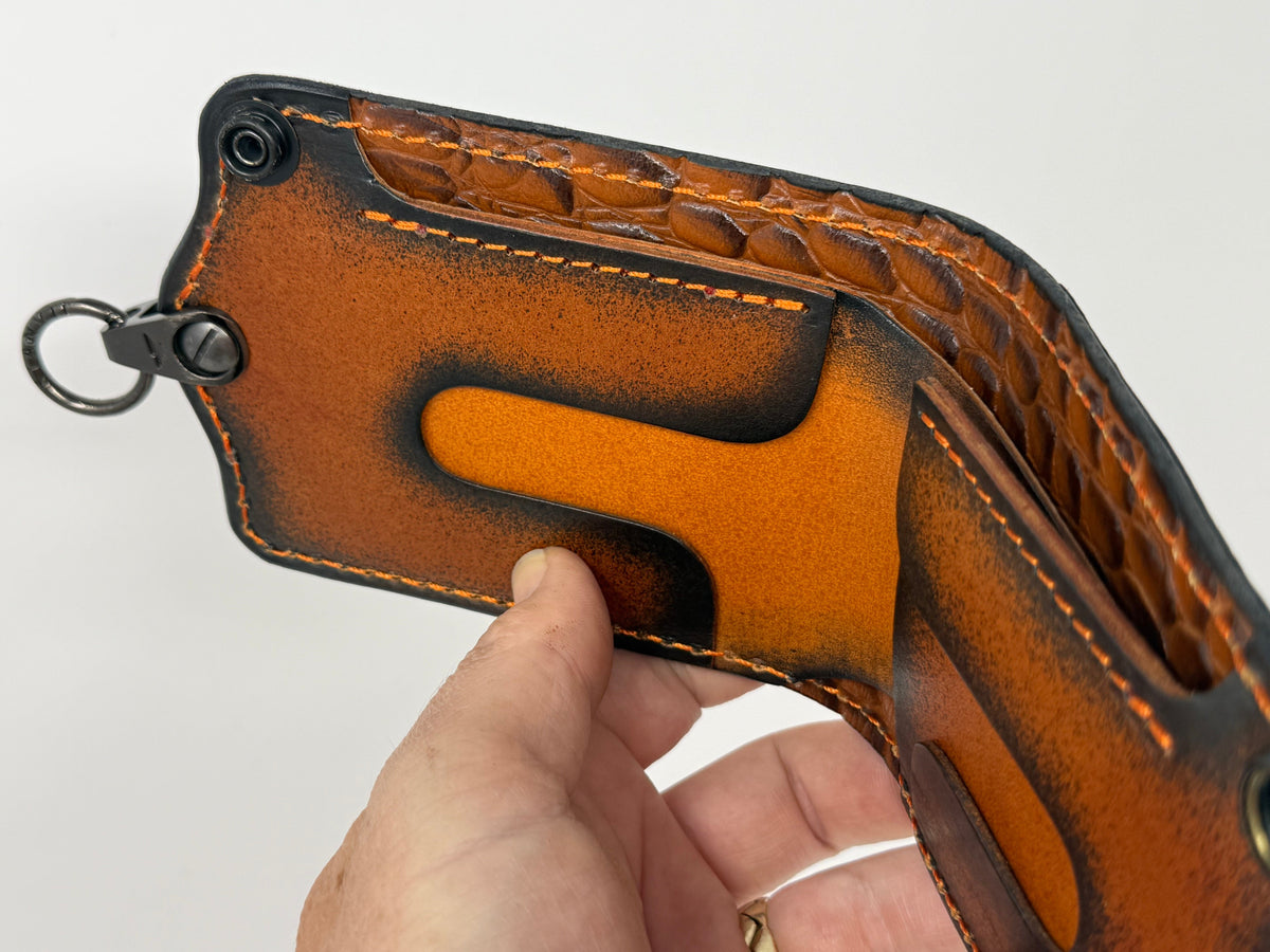 5G Bifold Leather Chain Wallet - Sunburst Ostrich Quill
