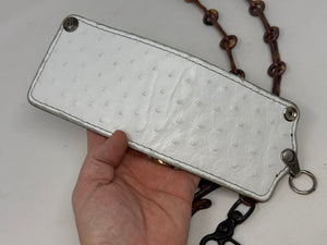 5G Bifold Leather Chain Wallet - White Ostrich