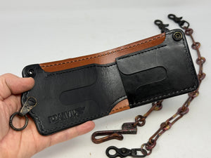 5G Bifold Leather Chain Wallet - White Ostrich