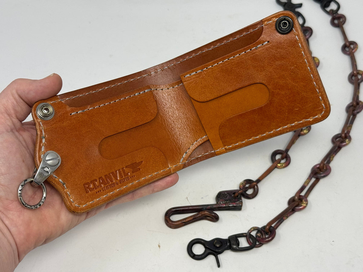 5G Bifold Leather Chain Wallet - White Ostrich