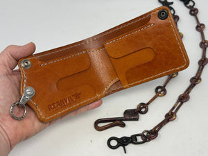 5G Bifold Leather Chain Wallet - White Ostrich