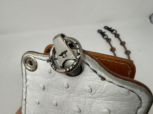 5G Bifold Leather Chain Wallet - White Ostrich