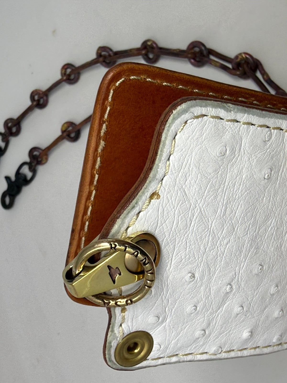 5G Bifold Leather Chain Wallet - White Ostrich