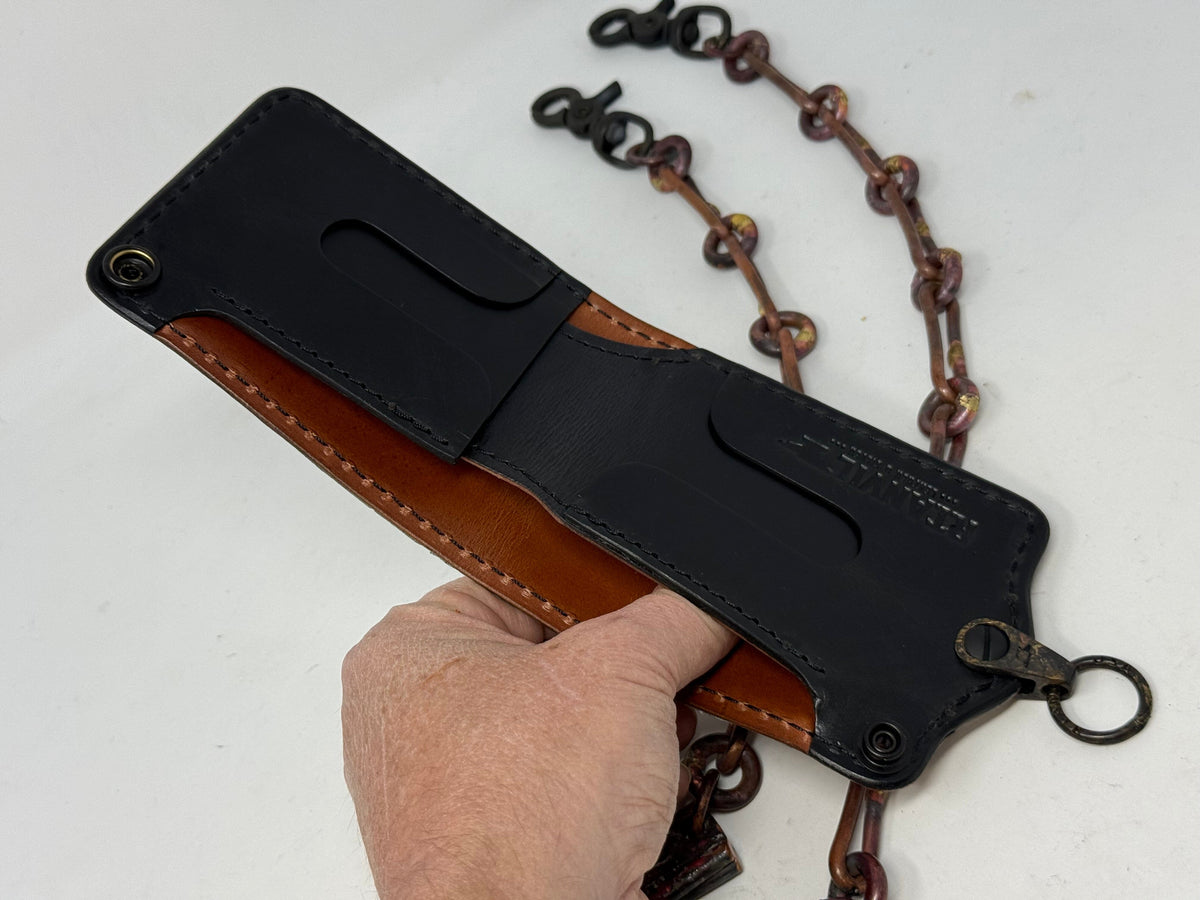 5G Bifold Leather Chain Wallet - White Ostrich