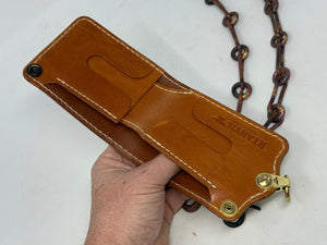 5G Bifold Leather Chain Wallet - White Ostrich