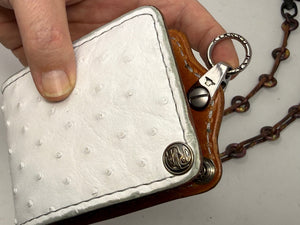 5G Bifold Leather Chain Wallet - White Ostrich