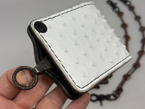 5G Bifold Leather Chain Wallet - White Ostrich
