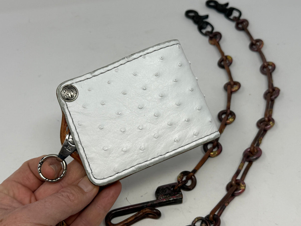 5G Bifold Leather Chain Wallet - White Ostrich