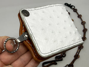 5G Bifold Leather Chain Wallet - White Ostrich