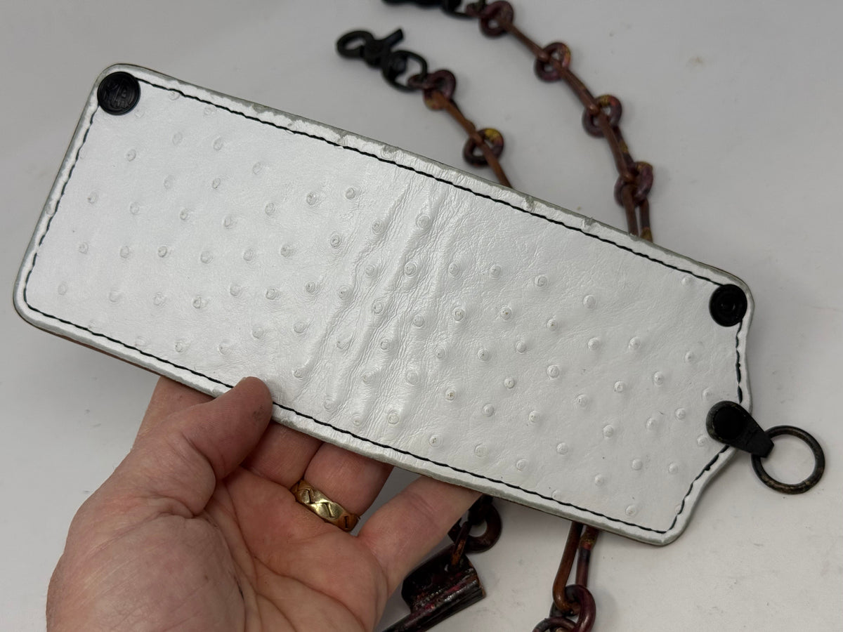5G Bifold Leather Chain Wallet - White Ostrich
