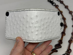 5G Bifold Leather Chain Wallet - White Ostrich