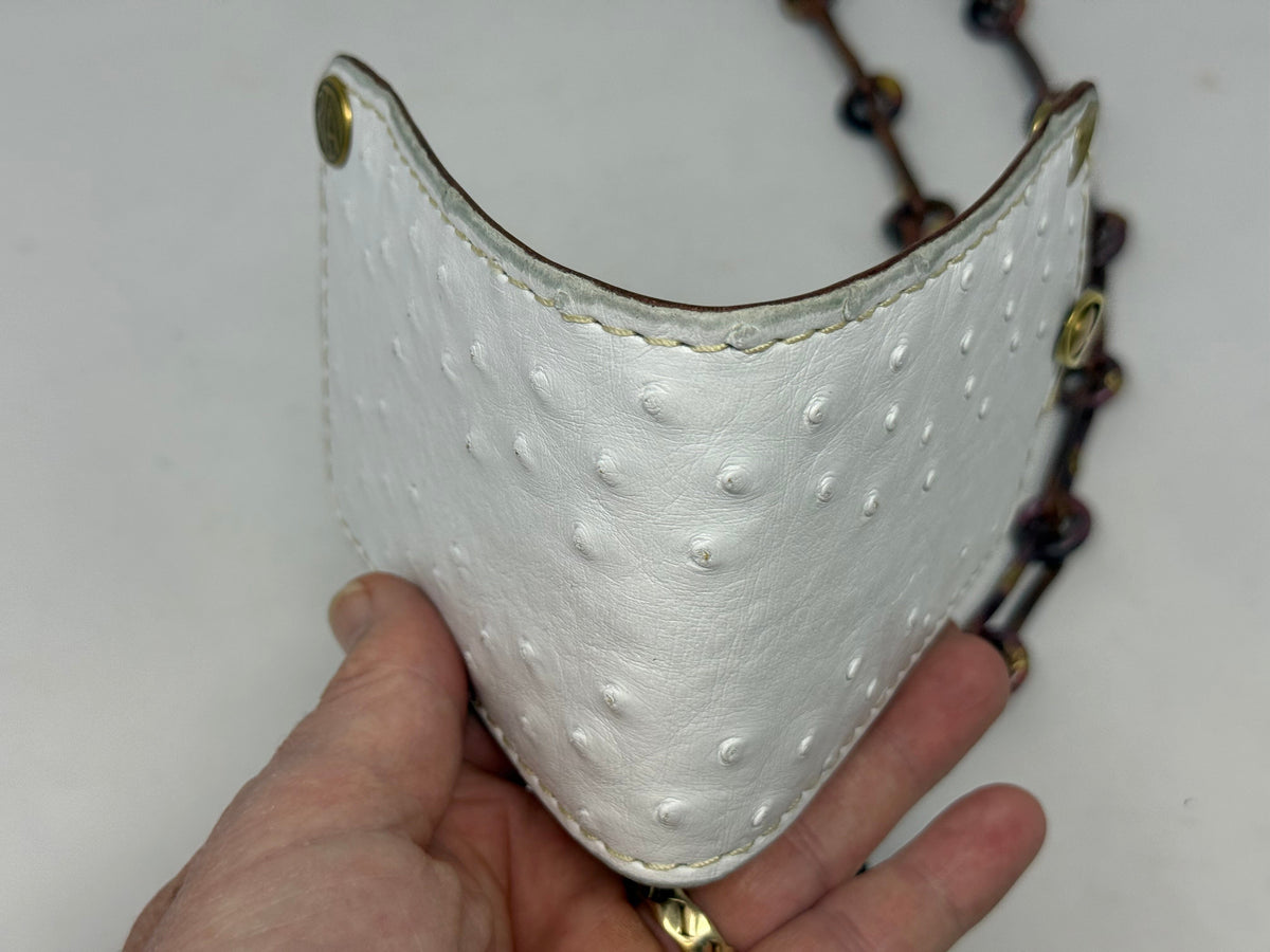 5G Bifold Leather Chain Wallet - White Ostrich