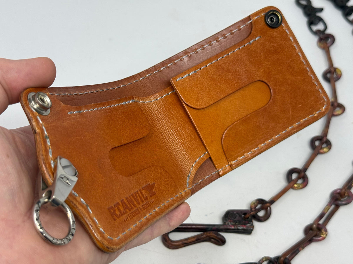 5G Bifold Leather Chain Wallet - White Ostrich