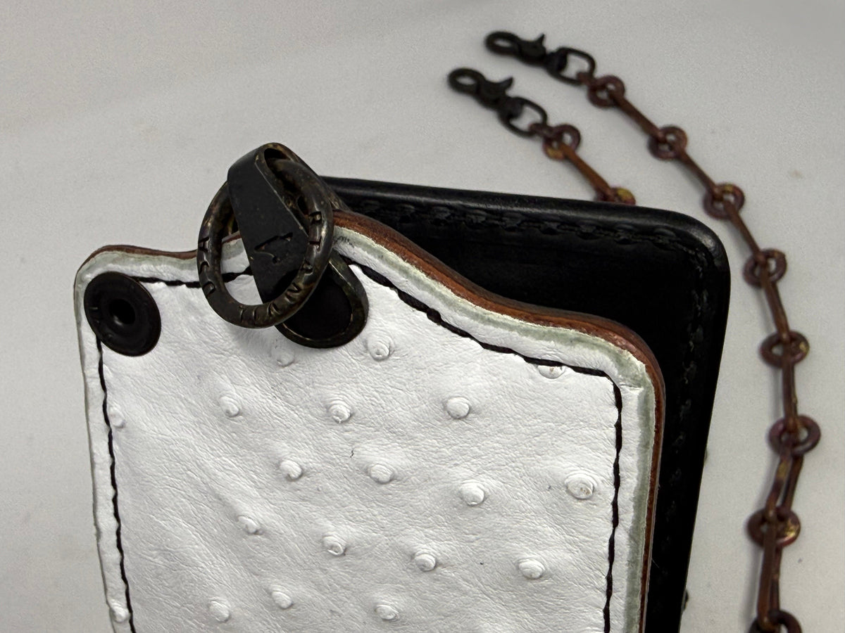 5G Bifold Leather Chain Wallet - White Ostrich