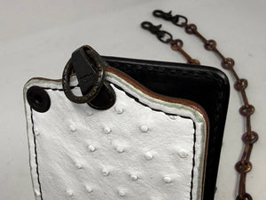 5G Bifold Leather Chain Wallet - White Ostrich