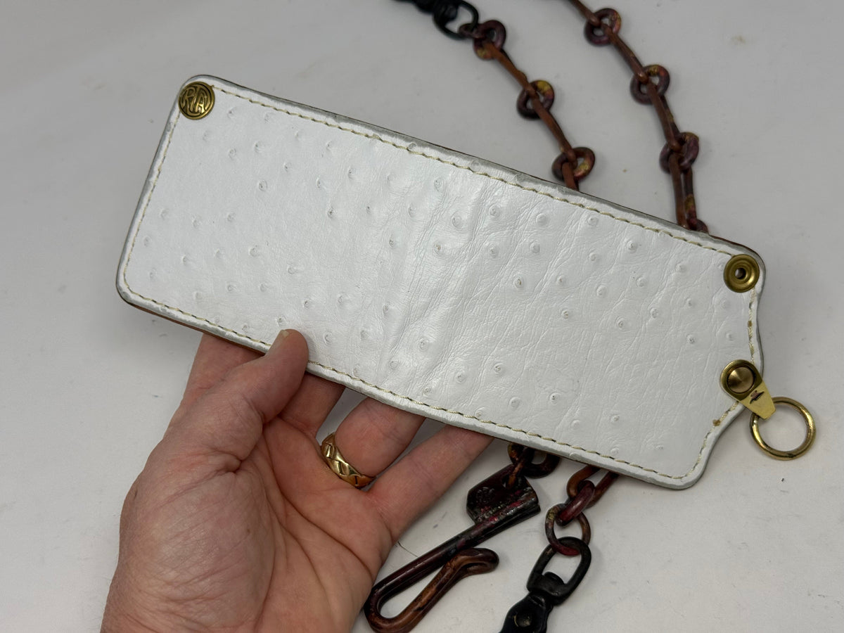 5G Bifold Leather Chain Wallet - White Ostrich