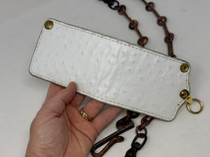 5G Bifold Leather Chain Wallet - White Ostrich