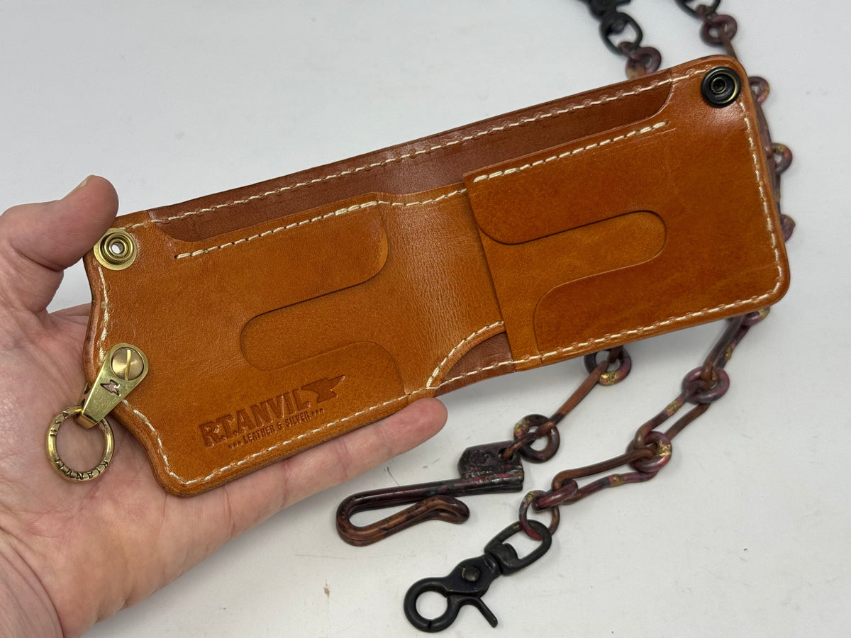 5G Bifold Leather Chain Wallet - White Ostrich