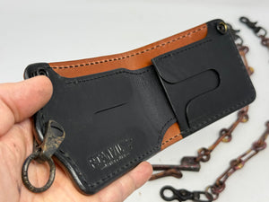 5G Bifold Leather Chain Wallet - White Ostrich