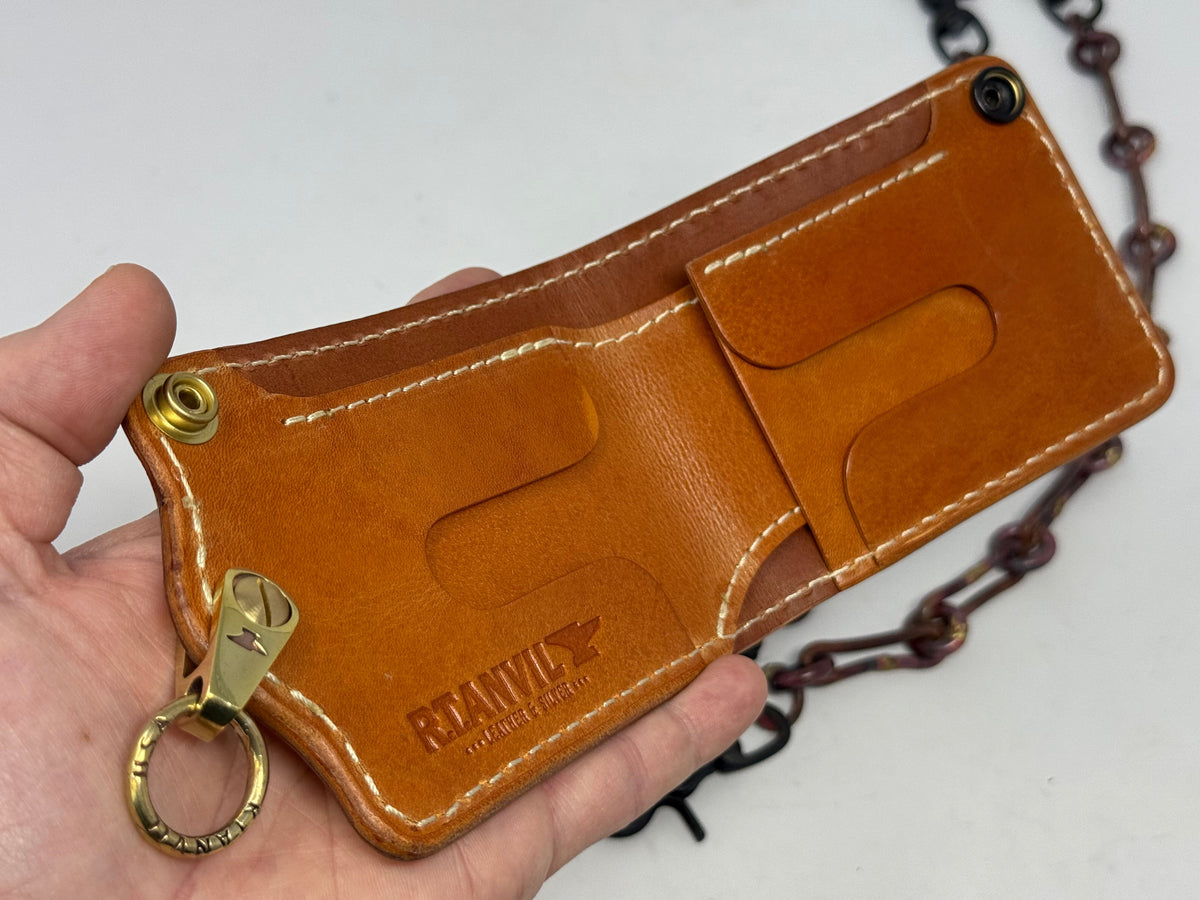 5G Bifold Leather Chain Wallet - White Ostrich