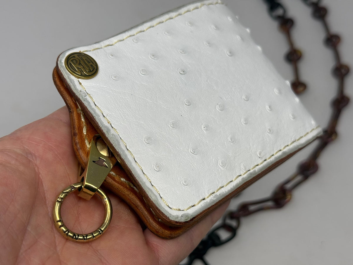 5G Bifold Leather Chain Wallet - White Ostrich