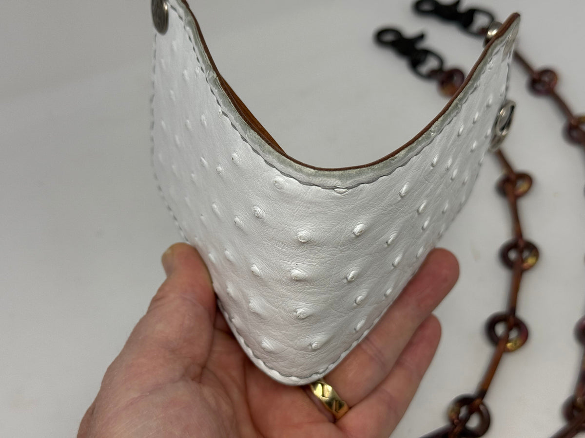 5G Bifold Leather Chain Wallet - White Ostrich