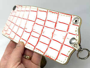 5G Bifold Leather Chain Wallet - White/Red Alligator