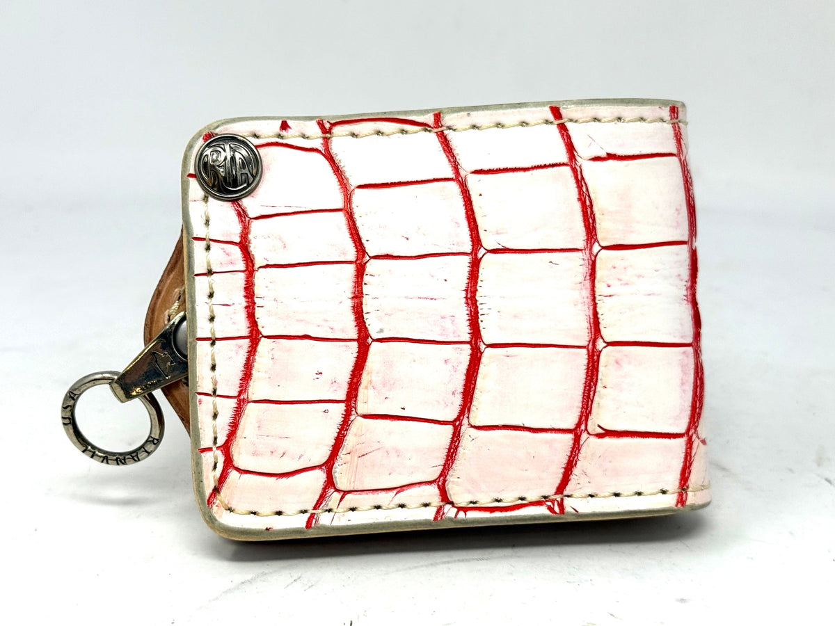 5G Bifold Leather Chain Wallet - White/Red Alligator