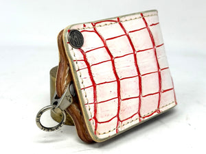 5G Bifold Leather Chain Wallet - White/Red Alligator