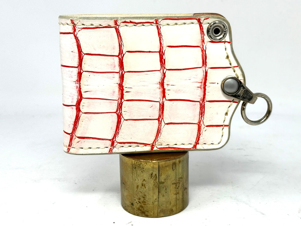 5G Bifold Leather Chain Wallet - White/Red Alligator
