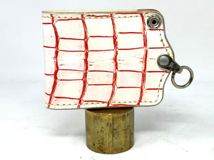 5G Bifold Leather Chain Wallet - White/Red Alligator