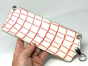 5G Bifold Leather Chain Wallet - White/Red Alligator