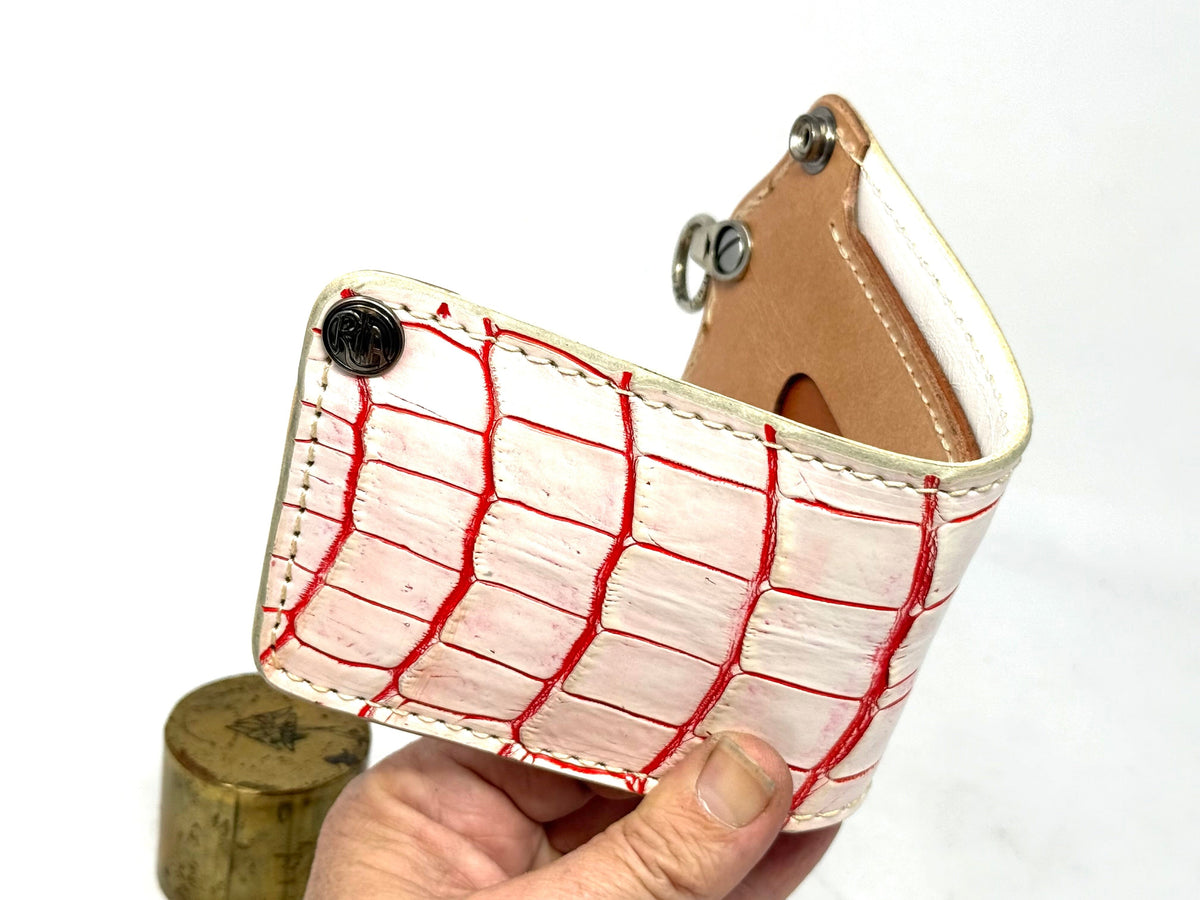 5G Bifold Leather Chain Wallet - White/Red Alligator